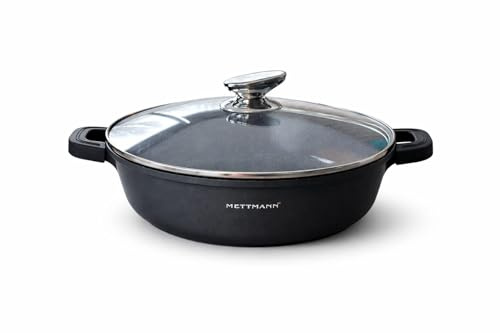 METTMANN PROFESSIONNEL - Sautoir/Sauteuse 40 cm - Fonte d'Aluminium - Revêtement Céramique Type Pierre - Couvercle en Verre - Tous Feux dont Induction - Sans PFOA