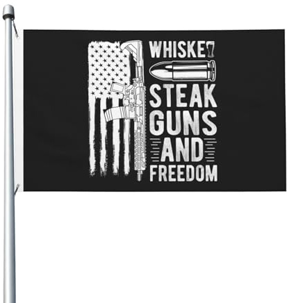 Banderas Bienvenida Usa Whisky, Filete, Armas Y Libertad Bandera De Temporada Duradera Con Ojales Metálicos Bandera Decorativa Para Interiores Hogar Fiesta 90X150Cm