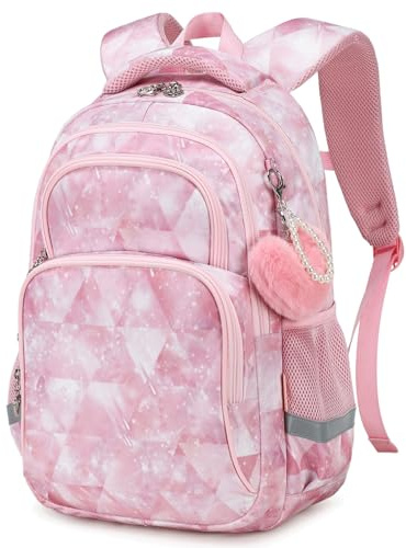Cusangel Schulrucksack für jungen,kinderrucksäcke mit Brustgurt kinder,Grosse Kapazität Grundschulrucksack,Rucksack,ab der 1-7.Klasse mädchen (Rosa Blume)