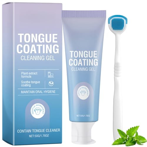 Tongue Cleaner Gel with Tongue Brush,Fresh Mint Tongue Cleaner Gel Kit,Oral Hygiene Tool for Fresh Breath,Tongue Cleaners & Scrapers for Adults,Maintain Mouth Health,Reducing Bad Breath & Oral Care