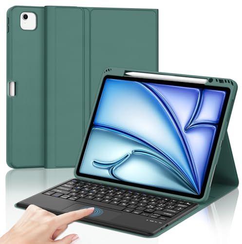 Tastiera per iPad Air 13 M4 2026/M3 2025/M2 2024/iPad Pro 12.9 3-6 Gen | Cover Keyboard Touchpad Staccabile, Italiano QWERTY, Custodia Tastiera Trackpad Bluetooth con Portapenna, Verde scuro