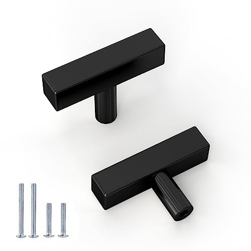 goldenwarm 10Pack Black Knobs for Cupboards & Draws, Single Hole Black Kitchen Handles T Bar