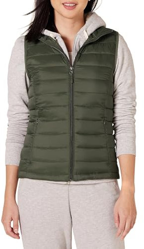 Amazon Essentials Damen Leichte, Wasserbeständige Pufferweste, Verstaubar, Olivgrün, M