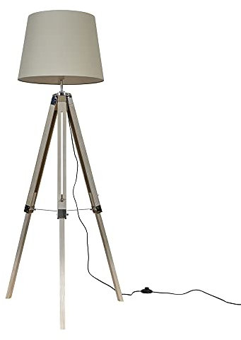 MiniSun | Modern Distressed Wood and Silver Chrome Tripod Floor Lamp with a Beige Tapered Light Shade | Floor Lamps & Torchieres, Home Décor & Improvement Essential