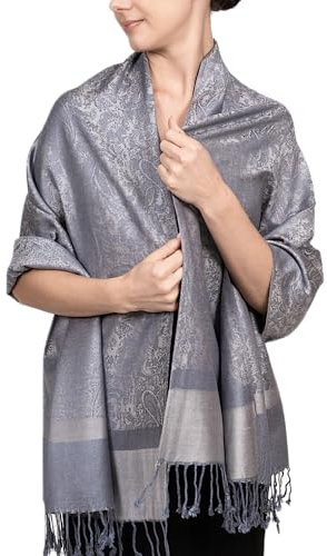 Achillea Pashmina-Schal im Vintage-Stil, Jacquard, Paisleymuster, zweifarbig - Grau -