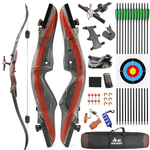 AMEYXGS Takedown Recurve Bogen und Pfeil Set 62 Zoll Bogenschießen Jagdbogen für Jugendliche und Erwachsene 20-50lbs Traditionell Holzbogen Longbogen mit (Bogen-Set 2, 30 Lbs)