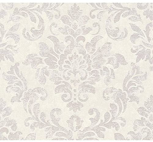 Carta da parati in tessuto non tessuto per camera da letto, stile Barocco, stile shabby chic, effetto brillantini, decorazione, bianca