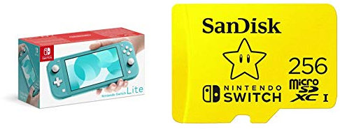 Nintendo Switch Lite - Consola Azul Turquesa + Tarjeta SanDisk microSDXC UHS-I para Nintendo Switch 256GB, Producto con Licencia de Nintendo, Amarillo