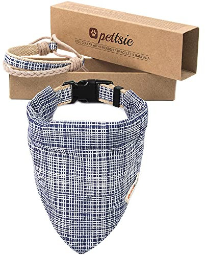 Pettsie Hundehalsband mit Bandana Tuch und Freundschaftsarmband, einstellbare Größen S, M und L, tolles Geschenk für Hundeliebhaber in attraktiver Verpackung, S 25,4-39,4 cm, Blau