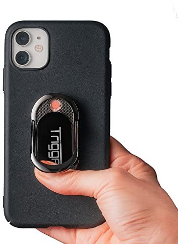 Trigga Feuerzeug - Wiederaufladbares elektrisches Handy-Feuerzeug, Telefonständer, Fingerringgriff (Black Ice)
