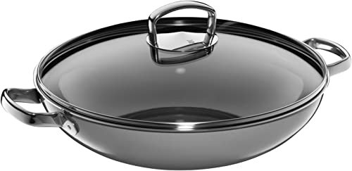 WMF Fusiontec Mineral Wok Induktion 36 cm, Wokpfanne mit Glasdeckel, High-Tech Keramik, backofenfest, kratzfest, grau