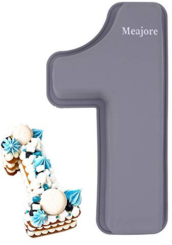 Meajore Stampo per torte con numeri, 25 cm, in silicone, antiaderente, con numeri 1 per number cakes e torte di compleanno