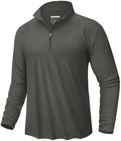 KEFITEVD Mens Summer Outdoor Sport Tops Long Sleeve UPF 50+ Shirt 1/4 Zip Sun Protection Clothing,Dark Grey,L