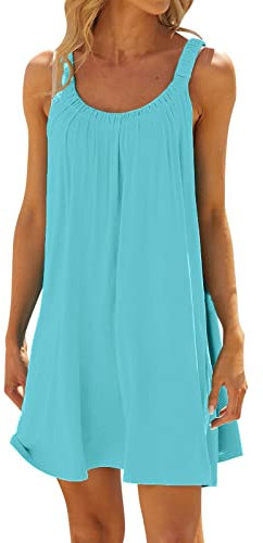 Sommerkleid Damen Kurz - Tank Trägerkleid Damen Minikleid - Ärmellos Tshirt Kleid Damen Bikini Cover Up Strandkleid Bedruckte Casual Urlaub Lockeres Kurze Sommerkleider Teenager Mädchen Mini Kleider
