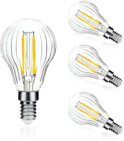 BRIMAX E14 Dimmable LED Bulb 4W 40W Equivalent 2700K Soft White G45 Golf Ball Bulbs, Flame Wrinkle Glass Shell, Small Edison Screw LED Filament Bulb for Ceiling Fan, Pendant Light, 4Pack