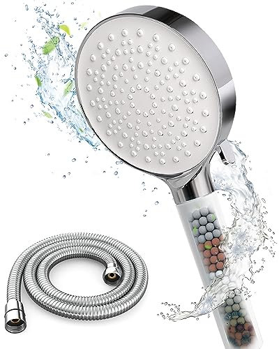 Newentor Shower Head and Hose with Filiter, Lifetime Shower Head Hose Warranty, Large High Pressure Shower Heads Full Coverage, Triple ShowerHead Filter for Hard Water