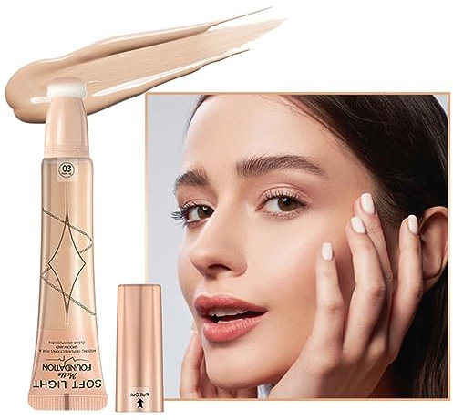 Greyghost Liquid Foundation Beauty Wand - Flüssige Foundation Makeup mit Soft Cushion Applikator, Full Coverage Foundation Creme für natürliches, mattes Finish (A03)