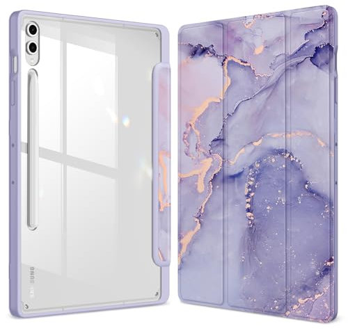 FINTIE Funda híbrida Delgada para Samsung Galaxy Tab S10 Plus, S9 FE/S9 Plus de 12.4 Pulgadas con Soporte para S Pen, Funda a Prueba de Golpes con Carcasa Trasera Transparente, Mármol Lila