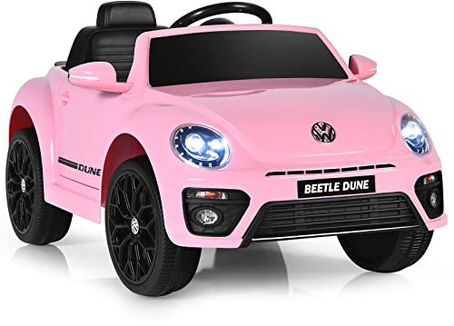 COSTWAY VW Beetle Elektroauto für Kinder, Kinderauto Elektro mit Musik und 2 Beleuchtungsmodi, inkl. 2,4G Fernbedienung, Elektrofahrzeuge für Kinder ab 3 Jahre (Rosa)