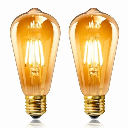 Vintage Edison Bombillas E27 LED 6W (Equivalente a 60W), ST64 LED Filamento, Ambar Blanco Cálido 2200K, 600LM, AC 220V-240V, No Regulable, Decoración Iluminación para Hogar, Cafés, Bares, 2 Piezas