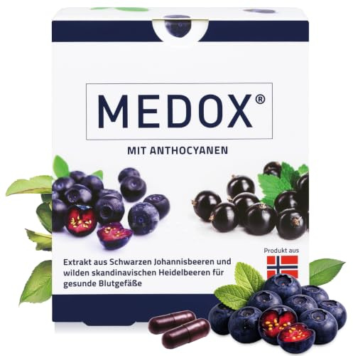 MEDOX Klassisch Anthocyane Kapseln, 30 Kapseln | Wilde Heidelbeeren & Schwarze Johannisbeeren, 60 mg standardisierte Anthocyane, 17 Anthocyane, Gefäße & Venen, Vegan
