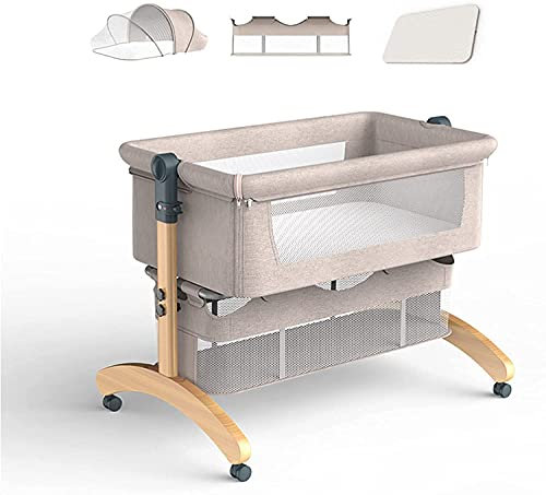 QUNINE Nachtbett-Babybett, abnehmbare Nachtbettbetten, zusammenklappbar, tragbar, Neugeborenen-Shaker, hölzerne Kleinkinderbetten, schräge Anti-Spuck-Milchpuppenbetten, Gelb Happy (Gelb)