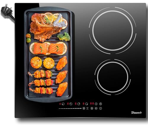 Disaenvir Plug in Induction Hob 4 Zones, 13 Amp 2800W Electric Cooker 60cm with Extended Zone, 4 Burners Built-in Cooktops in Touch & Slide, Booster, Pause, Timer, Safety Lock, Black