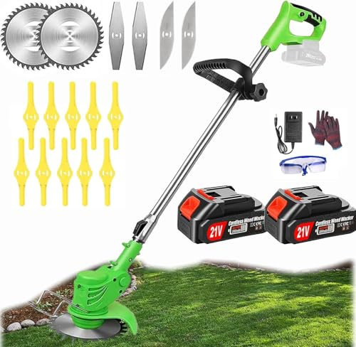 Desbrozadora Batería, Desbrozadora Electrica, Batería 21V, (2 baterías de 4,0 A y Cargador rápido), Podadora Electrica Bateria/Mini Desbrozadora, Corte de 40 Minutos