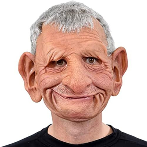 Qutalmi Opa Maske Mann, Halloween Latex Vollmaske, Old Man Kopfbedeckung Realistische Silikon Maskerade Voller Kopf Tricky Requisiten, Karnevalsmaske Karnevalskostüme Accessoires