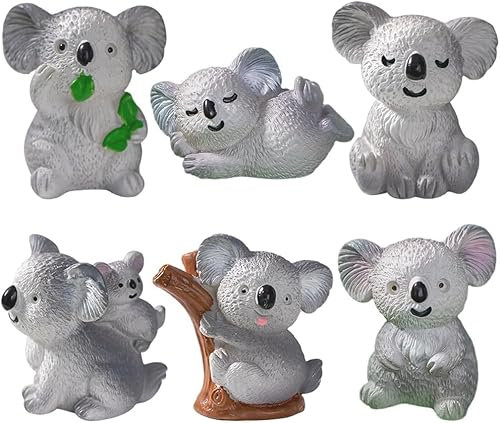 TIMVLETI Miniatur Koala Figuren Tortendeko, 6PCS Koala Kuchen Dekoration, Mini Figuren Set Kinder Geburtstag Party Supplies Mini Tier Modell Micro Landschaft Ornament für Kinder Geschenke
