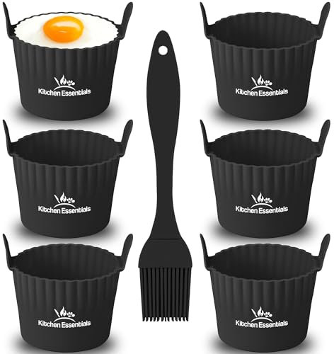 Air Fryer Baking Ramekins – Premium Food-Grade Silicone Mould Cups – Easy Release Nonstick Bakeware Set, 6-Pack for Eggs, Muffins, Cupcakes, Puddings, Tarts, Custards, and More!