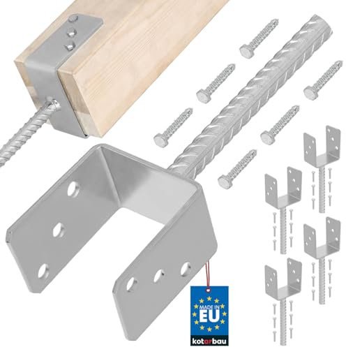 KOTARBAU® 4 x Support De Poteau en U De 101 mm Galvanisé pour Ancrage en Béton | Support Poteau À Enfoncer | Support Poteau Bois | Pied Poteau | Fixation Poteau Bois | Pied De Poteau À Sceller