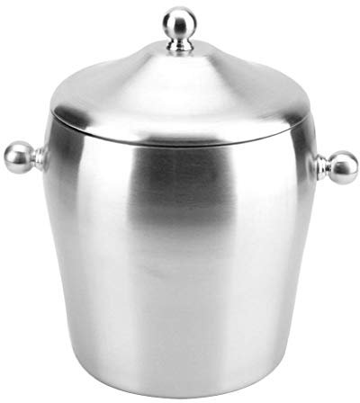 HUNTFF Cubo de Hielo de Acero Inoxidable con Aislamiento de Doble Pared, contenedor de Cubitos de Hielo con Tapa y Mango, Enfriador de Vino y champán