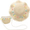 REYOK Chapeau De Paille Enfant Chapeau De Paille Et Sac Set,Petit Sac Chapeau De Soleil d'Été,avec Décoration Boule Colorée Chapeau De Soleil Sac pour Enfant Le Tourisme Vacances Plage