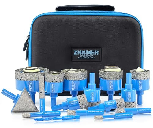 Tile Hole Cutter Set, ZNXIMER Diamond Drill Bits, 16pcs Tile Drill Bits 6mm-65mm for Glass, Porcelain Tiles, Ceramic, Granite, Marble, Stone and More Drilling