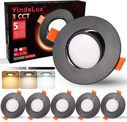 Einbaustrahler LED Schwenkbar Einbauspots 230V Dimmbar 5W IP44 LED Spot 68-80mm lochmass Deckenspots Warmweiß Neutralweiß Kaltweiß Einbauleuchten für Badezimmer Wohnzimmer Küche Schwarz 6er Set