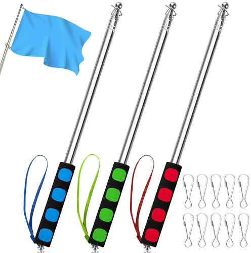 Teleskop Fahnenstange 3 Stück 3M Edelstahl Teleskop Fahnenmast mit 10 Clips Tragbarer Handheld Fahnenstange für Reise Camping Lehrer Reiseleiter