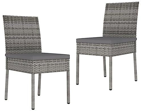 XGWKCNV Gartenmöbel, Esszimmerstühle, Polyrattan, Grau, 2 Stück