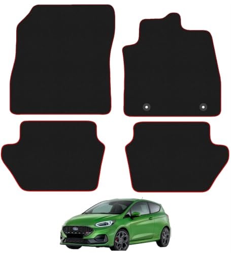 car mats for Ford Fiesta Mk8 2017-2023 4 Piece Set Car Mats UK-Made Tailored Fit Carpet Floor Mats Full Coverage Red Trim