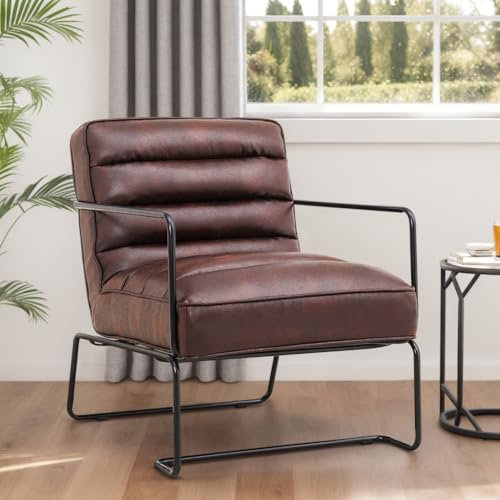 DARDVORLAG Loungesessel Polsterstuhl Sessel für Wohnzimmer aus PU Leder Modern Ohrensessel Lounge-Sofa 1-Sitzer Kunstleder Polstersofa Couch modern mit Metallgestell 72x 62 x 80.7 cm Braun
