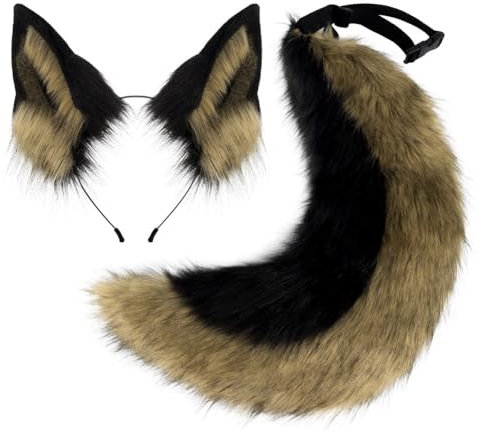 Asudaro Wolfsohr-Stirnband, Wolfsschwanz, simuliertes Wolfsschwanz-Ohr-Stirnband, Cosplay, Plüschtier, Wolfsohr-Haarband für Halloween