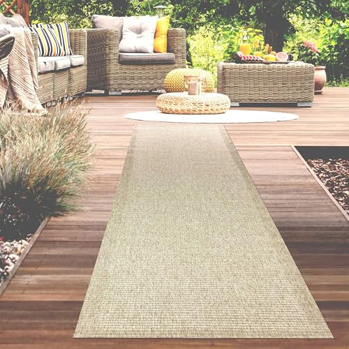 CARPETIA Teppich Outdoor Wohnzimmer Läufer Flur Terrasse Garten strapazierfähig leicht zu pflegen mit einfarbigem Muster in Beige, 80 x 300 cm