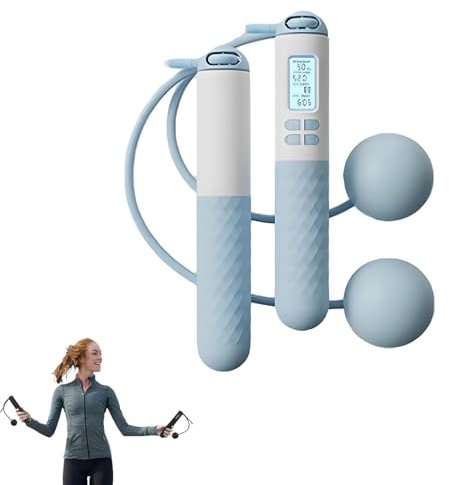 Corde à sauter sans fil pour adultes, corde à sauter avec compteur et boule de gravité, écran LCD, poignée antidérapante, corde à sauter numérique pour exercice à la maison (blanc)