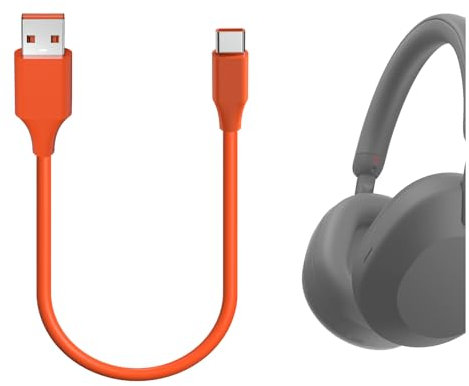 GEEKRIA Cable cargador de auriculares tipo C compatible con cargador Sony WH-1000XM5 WH-1000XM4 WH-ULT900N WH-XB920N WH-XB910N, cable de carga de repuesto USB a USB-C (naranja, 2 unidades de 1 pie)