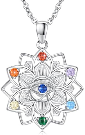 TRISHULA Chakra Halskette 925 Sterling Silber Lotus Halskettes 7 Chakras Anhängers Yoga Anhänger Schmuck Geschenke für Damen