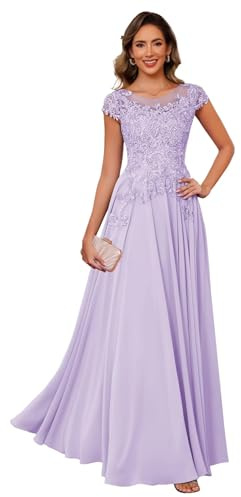 TANPAUL Abendkleider Elegant Für Hochzeit,Damen Chiffon Abendkleid Lang Spitzen Brautmutterkleider Kurze Ärmel Festliche Kleider Für Hochzeit