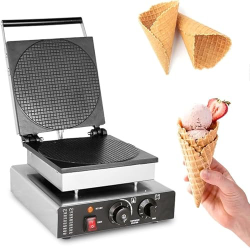 LBLFEBD Ice Cream Cone Waffle Iron,Professional Cone Waffle Maker,Commercial Electric Waffle Cone Maker Stainless Steel Round Waffle Cone Iron 1750W Non-stick Coating with Temp & Time Control