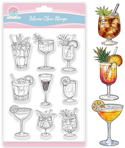 GLOBLELAND Cocktails Klare Stempel Für Scrapbooking Zitronenwein Silikonstempel Ananasgetränke Transparenter Stempel Für Kartengestaltung DIY Prägung Journaling