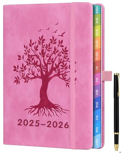 Kalender 2025 2026 A5, Wochenplaner & Terminplaner mit Monatsübersicht, Schulplaner 25/26 (Aug 2025 - Jul 2026), Farbig Gedruckte Innenseiten, mit Innentasche & Stift, 15,5 x 21,5 cm - Rosa