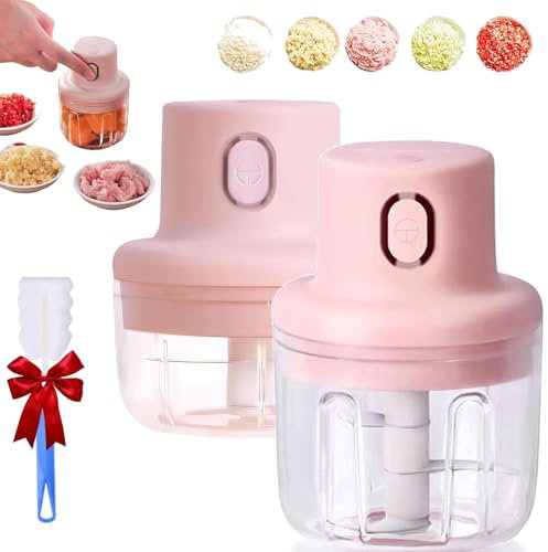 Skypicnic Wireless Food Chopper, Fairfaction Chopper, Electric Garlic Chopper Cordless, 100ml/250ml Capacity for Garlic, Onion, Chili, Meat & Veggies (Small+Large)